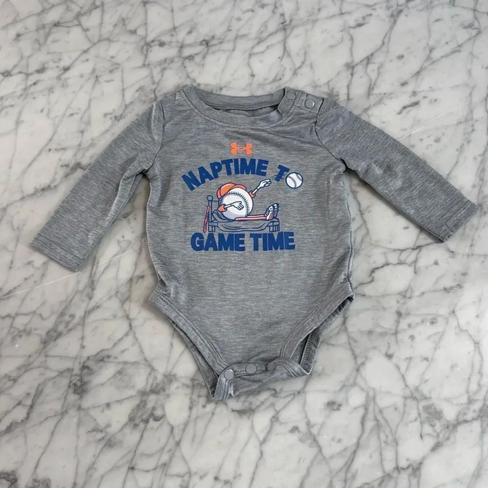 NWOT Under Armour Onesie Naptime to Game time Size 0/3 Months